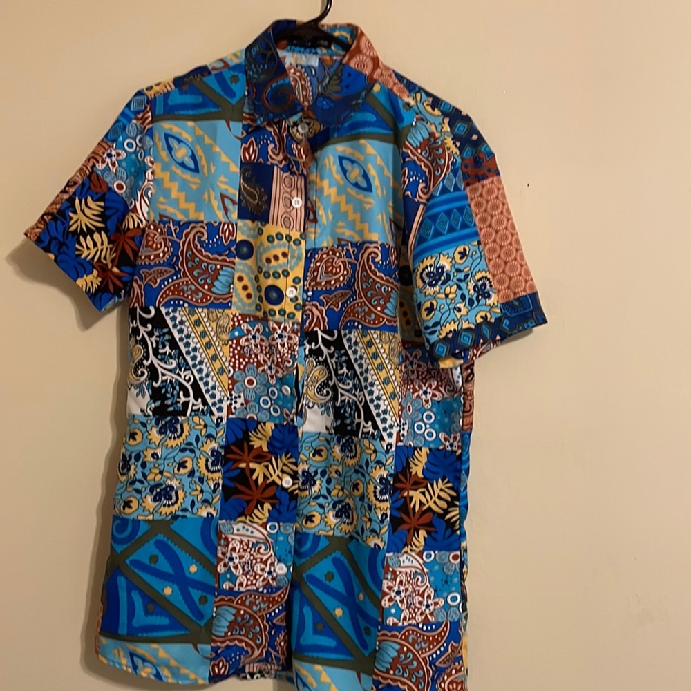 Custome Blue Crew Button Up